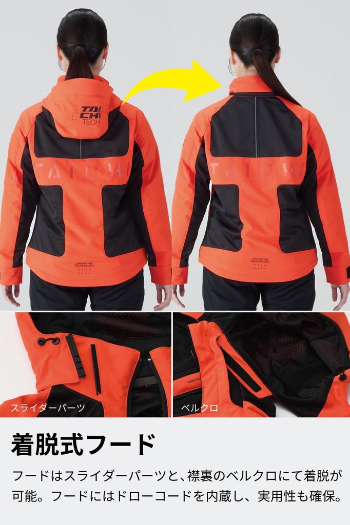 Motorcycle Wear Riding Jacket Breathable Mesh Stretch CE Protector Removable Hood Air Parka RSJ354 XL [RS Taichi] Spring/Summer Built-in BLACK/ORANGE