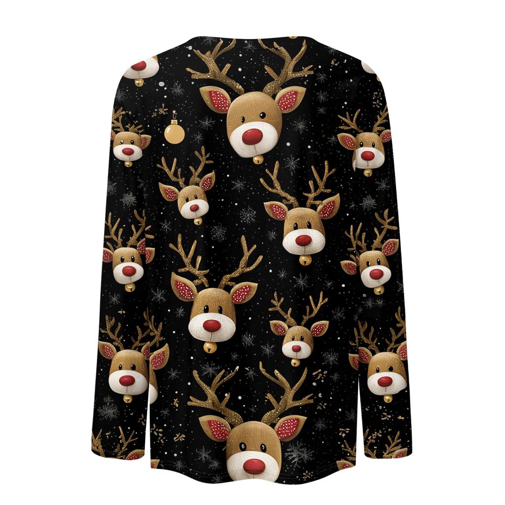 Women's Fashion Casual Long Sleeve Christmas Printed Round Neck Top