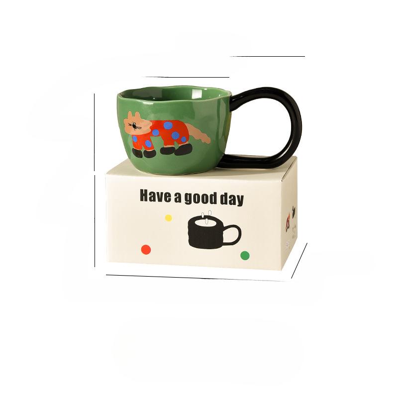 Kreativní kontrastní barva Velký ucho Domácí keramický hrnek Vysoce hodnotný hrnek Kreslený štěně Keramický hrnek Pár Hrnek na vodu