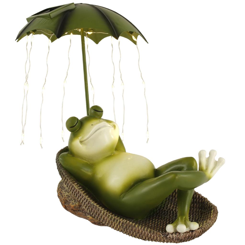 Solar LED Lights Statues Garden Decor Frog Umbrella Waterproof Resin Sculpture Cute Funny Creative
