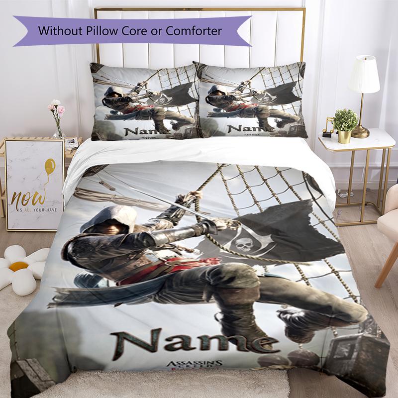 3Pcs Custom Name Assassin'S Bedding Set Duvet Cover Closure Includes 1Duvet Cover 2Pillowcases Soft And Comfortable For All Seasons