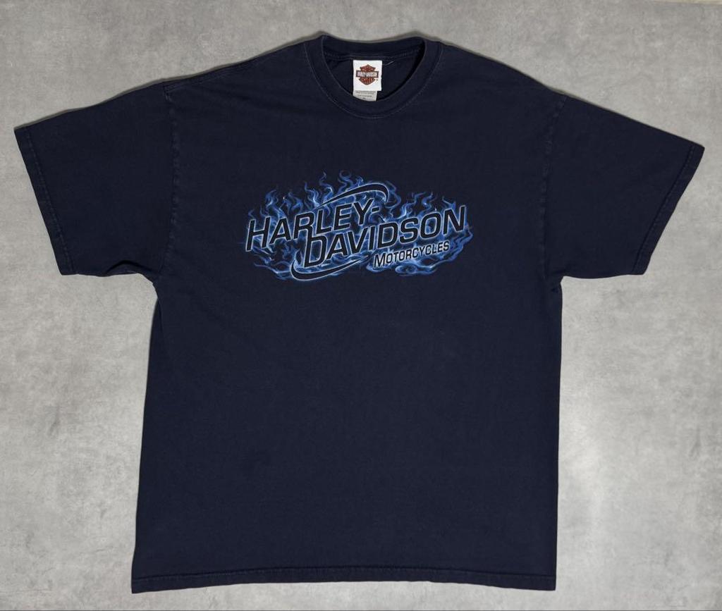 [USED] Made In USA Harley-Davidson Blue Flame Double-Sided T-Shirt