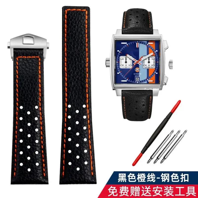 Genuine Leather Watch Band For TAG Heuer MONACO CARRERA CAW211R/P Watchband lychee print cowhide Strap men's Bracelet 22mm