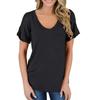 Fashion Womens Casual V-neck Pocket Ruffled Loose Color Blouse T-Shirts