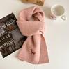 Korean cotton knitted wool scarf women's autumn and winter atmosphere white thickened warm solid color scarf