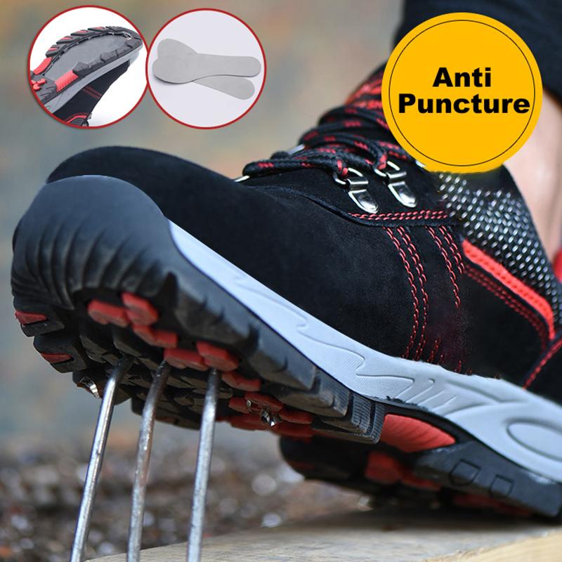 Oulylan Cowhide Steel Toe Protective Boots Anti Puncture Work Shoes Anti Smashing Welding Footwear Wear Resistant Safety Sneaker