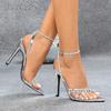 Damen Silber High Heel Sandalen Kristall Knöchelriemen Strass Hängende Dekoration Spitze Mode Partykleid Schuhe Elegante Absätze