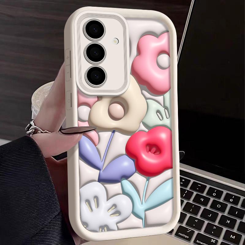 

Милый мультяшный цветочный принт Мягкий TPU противоударный чехол для Samsung S24 FE S23 S22 Ultra A55 A16 A35 A54 A34 A15 силиконовый матовый защитный чехол для объектива телефона Samsung S24 FE