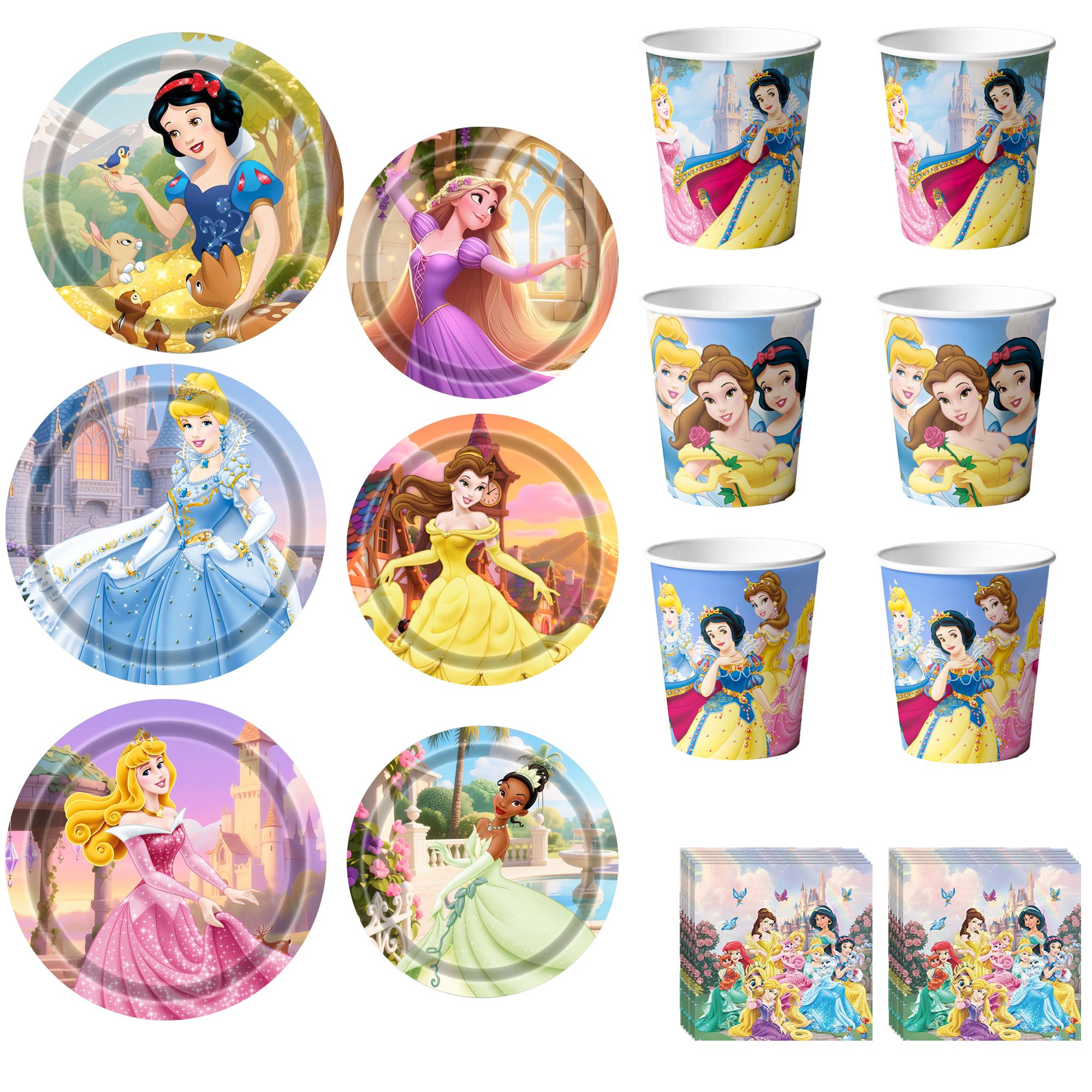Cartoon Birthday Decorations Tableware,Cartoon Birthday Tableware Set - Cartoon Plates Napkins Cups Banner etc Cartoon Birthday Party Supplies розовый/фиолетовый