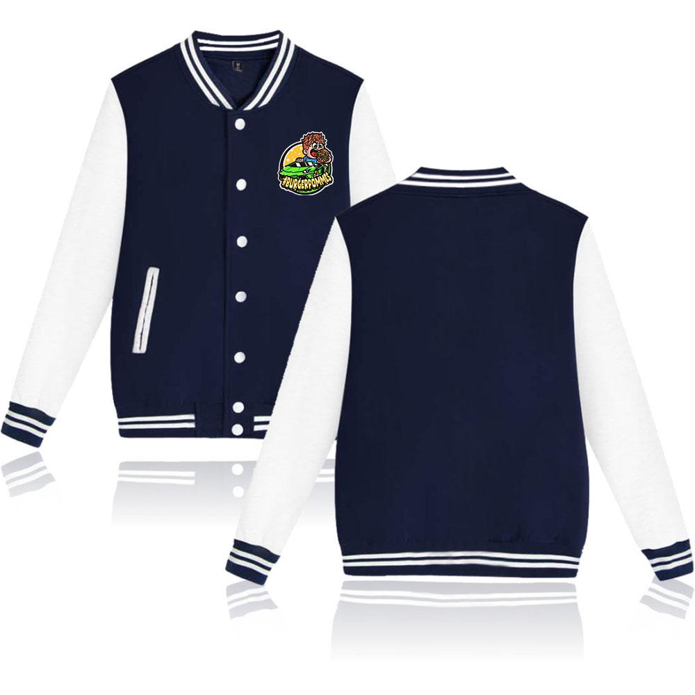 

NEW Arrivals Unisex Fashion Burgerpommes ICrimax Printed Baseball Sweatshirt Women Men Outdoor Sport Jackets XS темно-синього кольору