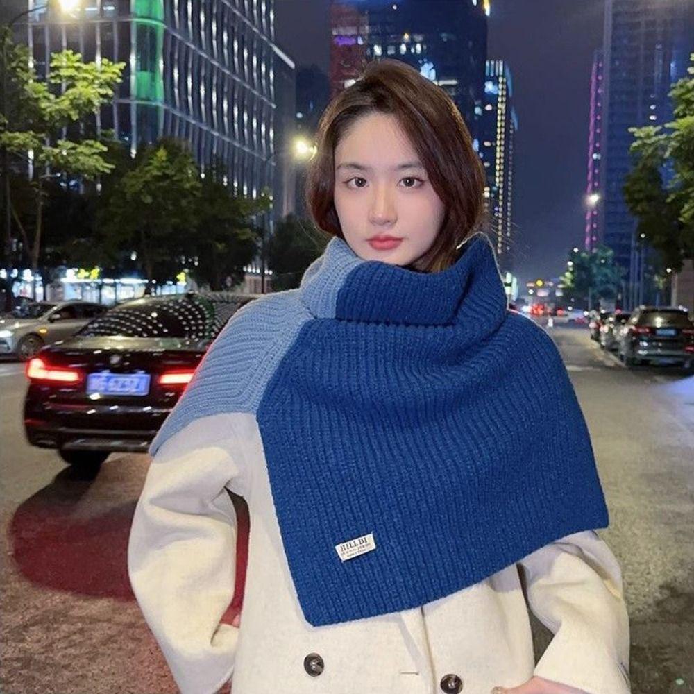 Warm Shawl Wraps Contrast Color Neck Wraps Retro Knitted Shawl  Winter