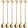 6pcs/Set Long Handle 7.4-Inch Leaf Teaspoons Gold Stainless Steel Coffee Stirring Spoon Kitchen Tools