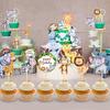 Wild Amimal Cake Topper Cute Forest Safari Jungle Cartoon Animal Happy Birthday Cake Decoration Woodland Wild One Party Supplies
