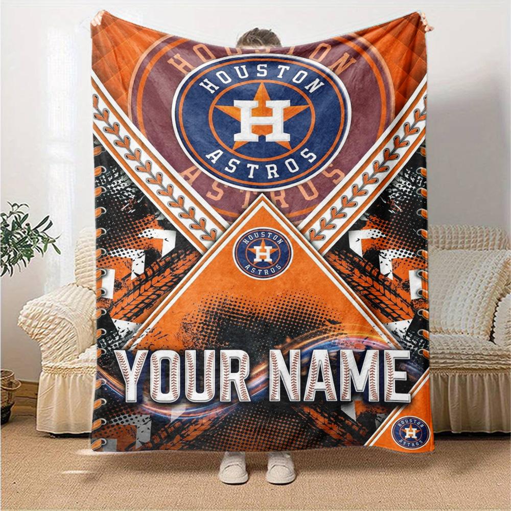 Name Custom Houston Astros Logo Print Flannel Blanket High Quality Warm Comfortable Cover for All Seasons Perfect for Gifts Home Decor