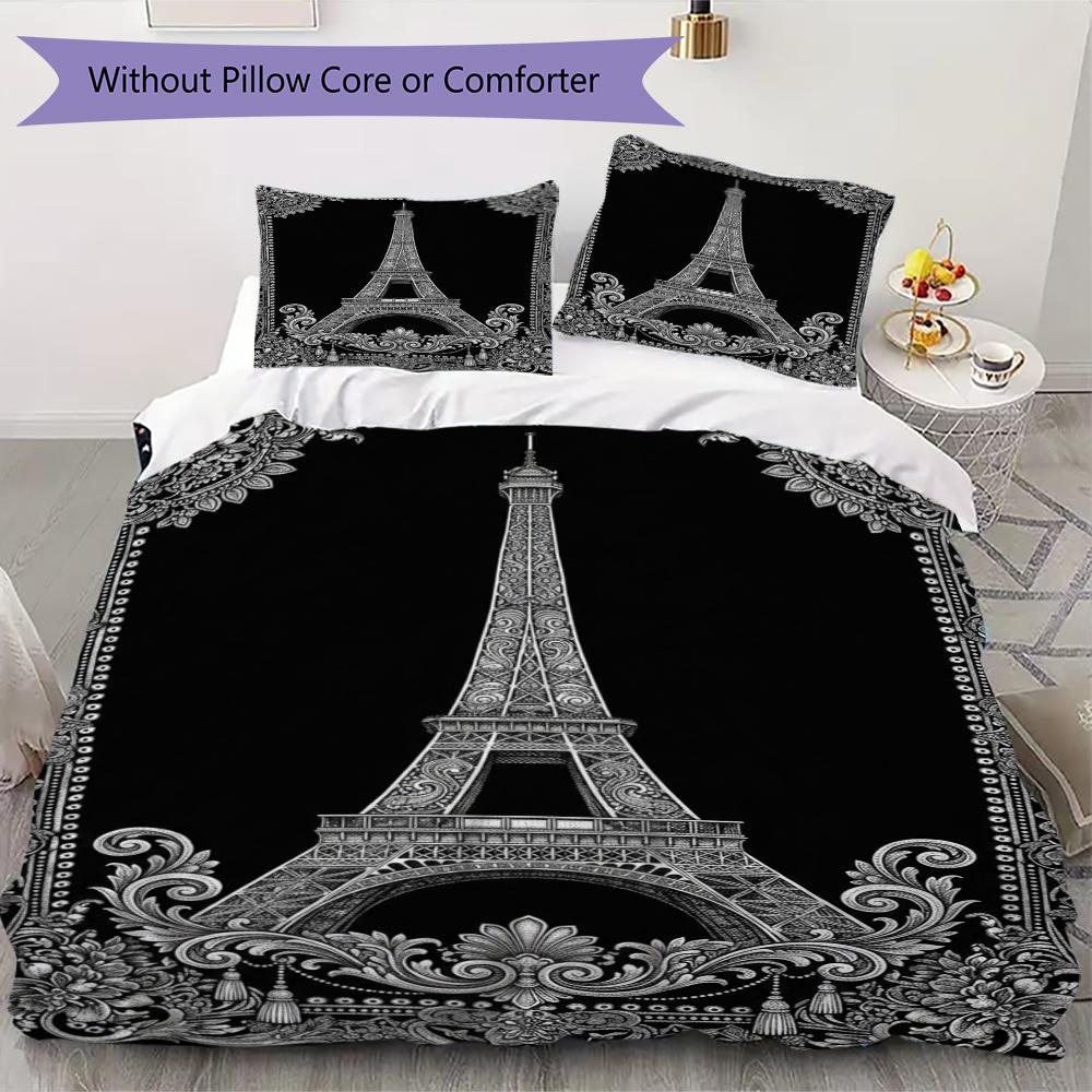 Paris Eiffel Tower Pattern Bedding Uilt Set Uilt Cover Pillowcase Home Decoration Birthday Gift (1 * Duvet Cover + 2 * Pillowcase Without Core)86
