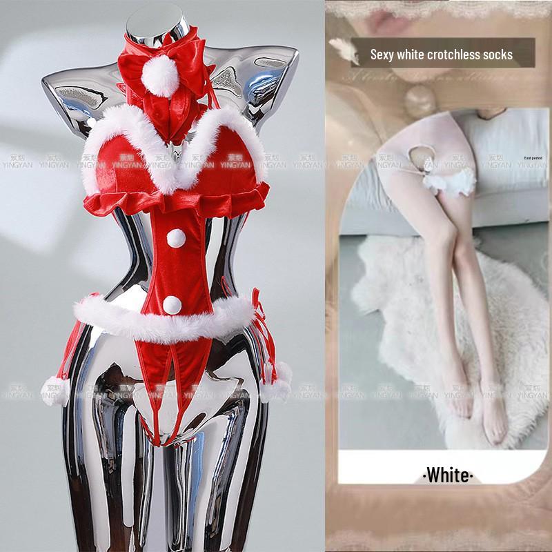 Seductive Red Christmas Lingerie Set - Sheer, Tight-Fit, Teasing Role Play Costume 0936