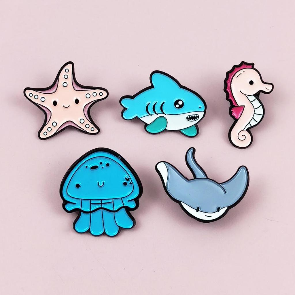 Creative Marine Animal Brooches: Seahorse, Shark, Jellyfish Cartoon Metal Accessories