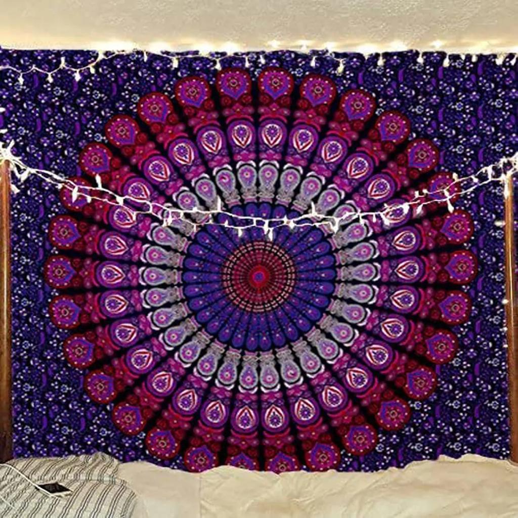 Boho Estetik Duvar Halısı Mandala Duvar Halısı Pembe Çiçekli Madalyon Duvar Halıları Yatak Odası Oturma Odası Yurt için Duvar Askısı Sanat Dekorasyonu