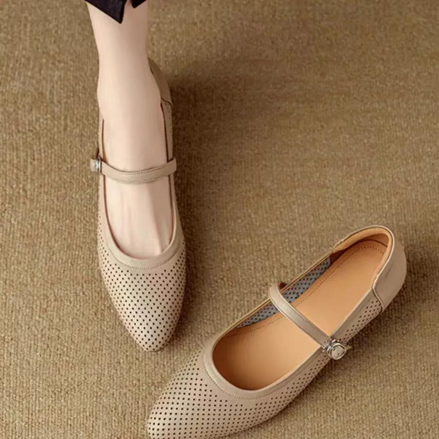 Damenschuhe klassisch spitz beige hohe Qualität Frühling & Herbst quadratischer Absatz Schuhe für die Büroarbeit ab701