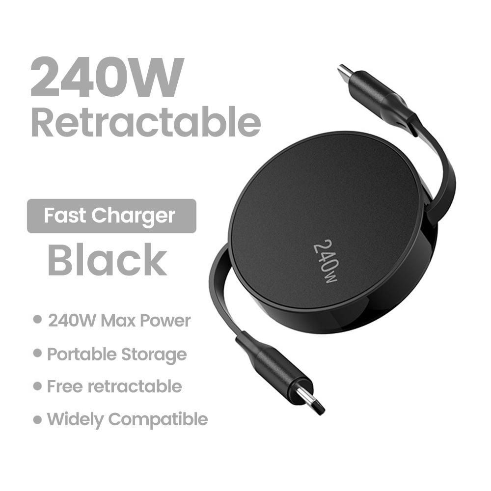Retractable PD 240W USB Type C to Type C Fast Charging Cable Mobile Phone Data Cord USB C to USB C For iPhone 16 Samsung Xiaomi