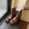 Cowhide Version~ Leather Retro Slim Chelsea Boots British Martin Boots Women's Short Boots Thick Heel Big Head Cigarette Boots