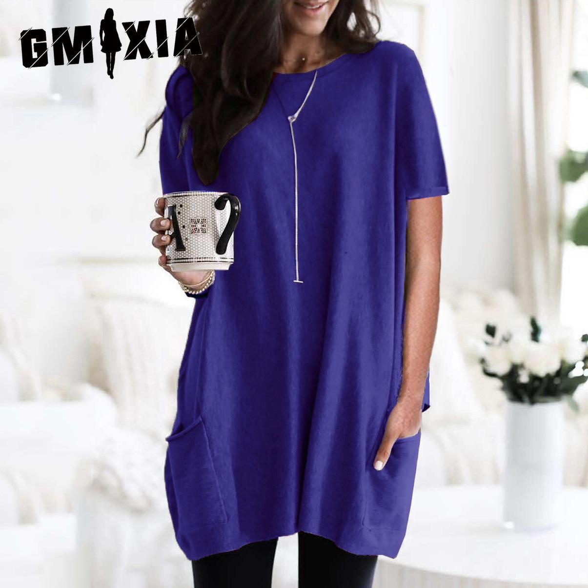 

GMXIA Весенняя женская повседневная футболка с коротким рукавом и карманом S чёрный