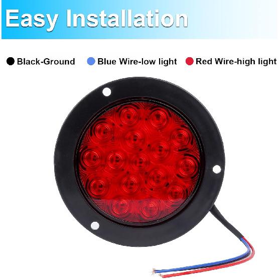 LIGBT 4Pcs 4 Inch Red Led Round Trailer Tail Lights 16 LED 4" Led Trailer Stop Brake Turn Tail Lights Waterproof Led Trailer Light For Truck Boat RV