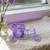 Rattan Trolley Flower Basket Decorative Tricycle with Colorful Flowers Woven Container Home Office Decor
