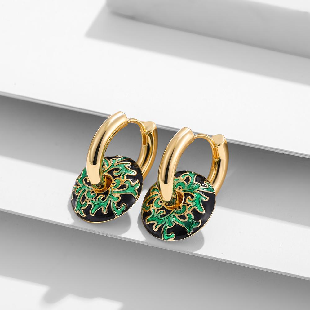 2025 Gold Color Stainless Steel Chunky Hoop Earrings Enamel Flower Round Loop Ear Buckle Earring Brincos for Women Jewelry