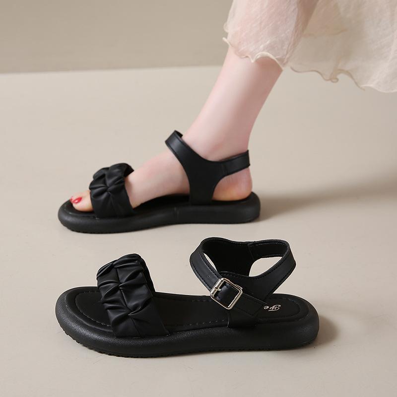 

Fairy style sandals 2025 new summer wear with skirt one word with flat bottom soft bottom casual beach shoes open toe 35 чёрный