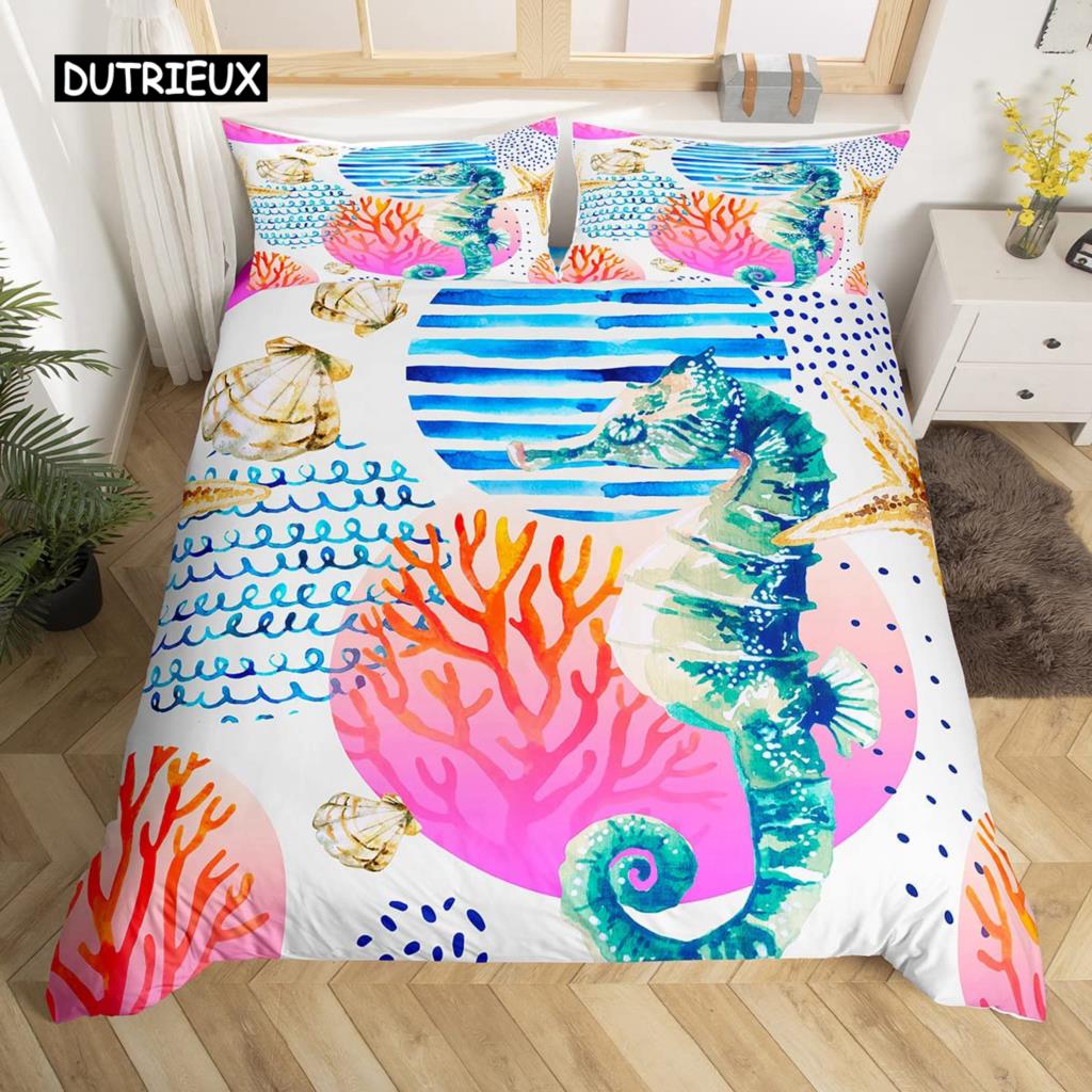 3D Octopus Sea Turtle Duvet Cover Retro Sailboat Crab Reptile Bedding Set Marine Mediterranean Style Jellyfish Comforter Cover
