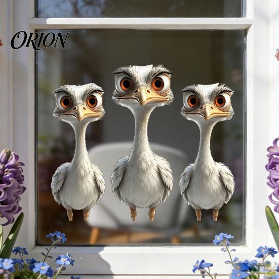 Stereoscopic Animal Wall Art Cute Ostrich Static Window Clings, 3D Break Through Decals, No Easy to Apply Graphics Glue PVC Stickers for Kids Bedroom