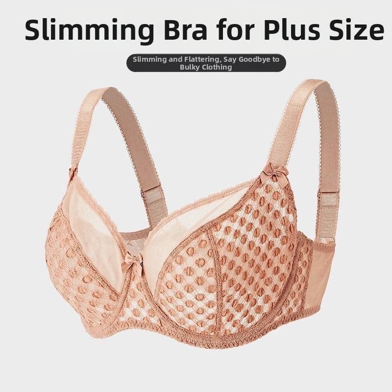 Large size underwear women's big breasts show small anti-sagging gathering breathable thin full cup fat bra