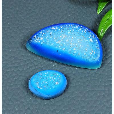 49Cts. Dyed Druzy Agate Fancy Cabochon Loose Gemstone 2Pcs Lot 15-32MM SY-26