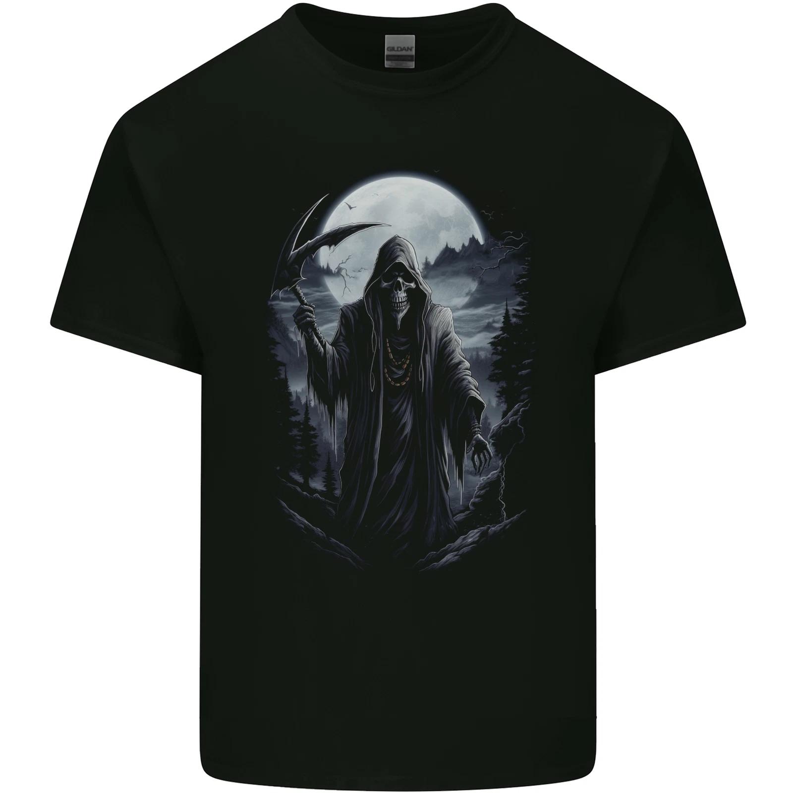 Grim Reaper in a Spooky Landscape Skull Kids T-Shirt Childrens M