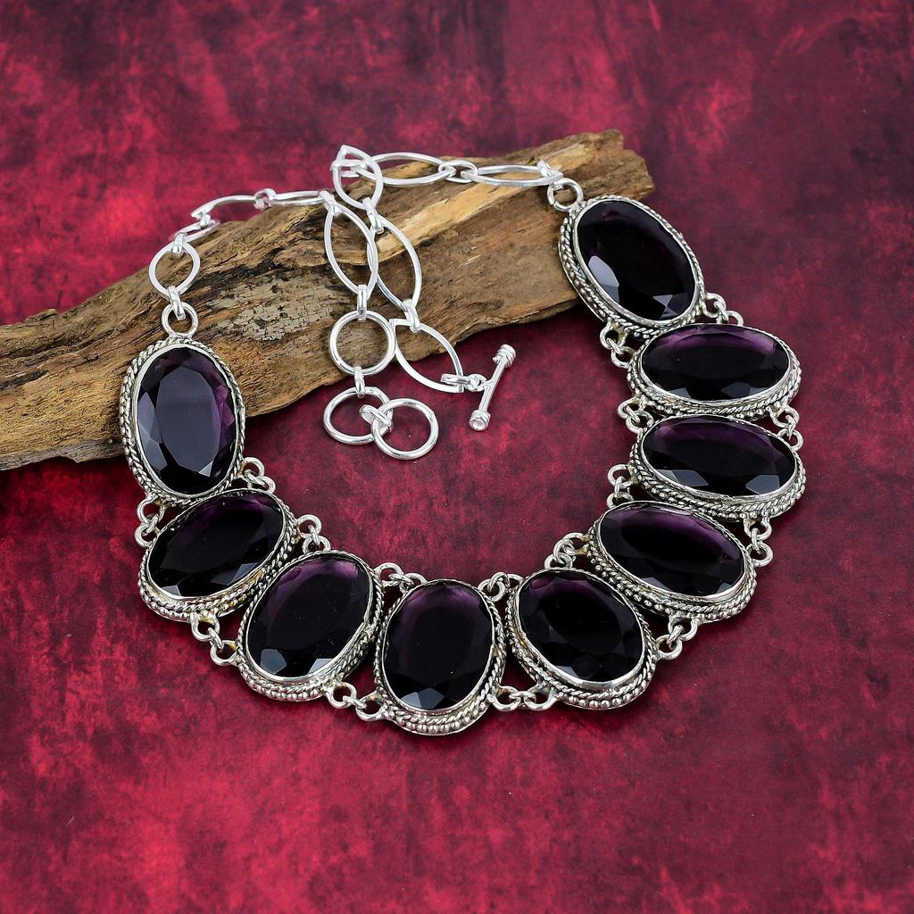 Amethyst 925 Solid Sterling Silver Jewelry Set, Handmade Beautiful Necklace & Bracelet Jewelry Set, Adjustable Gemstone Jewelry For Her