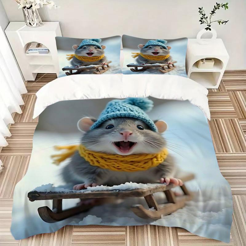3pcs Anime Cartoon Design Winter Sled Adventure Bedding Set - Includes One Quilt Cover and Two Pillowcases (No Core) - Perfect for Bedroom a