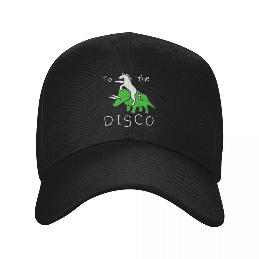 To The Disco (white text) Unicorn Riding Triceratops Baseball Cap Sun Cap Hip Hop dad hat fishing caps man Mens Hats Women's