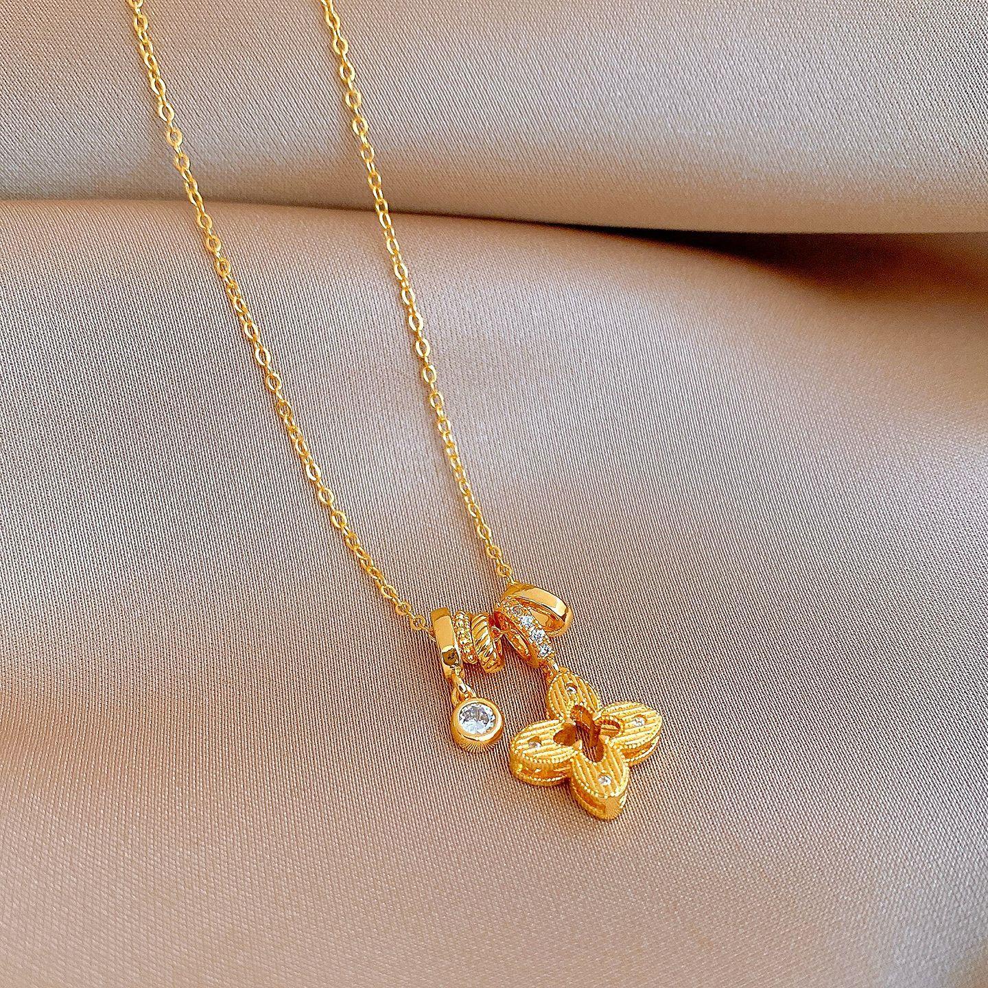 18k real gold electroplated new Chinese zircon flower necklace women s simple sweater chain necklace