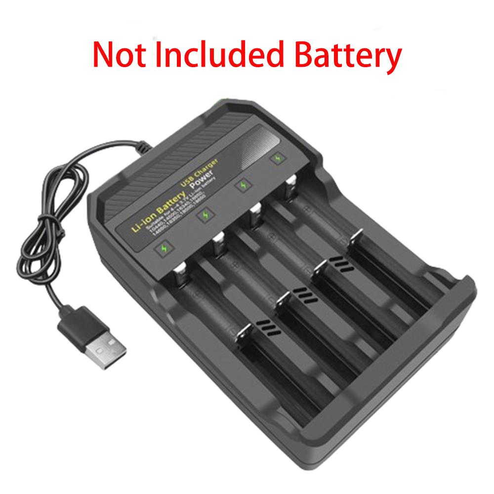 

Зарядное устройство на 4 слота 18650 Портативное зарядное устройство для литий-ионных аккумуляторов 3,7 В 18650/18490/16340/14500/10440 USB-зарядное устройство чёрный