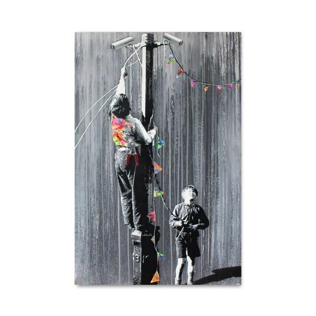 Banksy Graffiti-Kunst auf Leinwand, Gemälde an der Wand, Kunst, Poster und Drucke für Wohnzimmer, Home-Office, Dekoration, rahmenloses Dekor, Geschenke