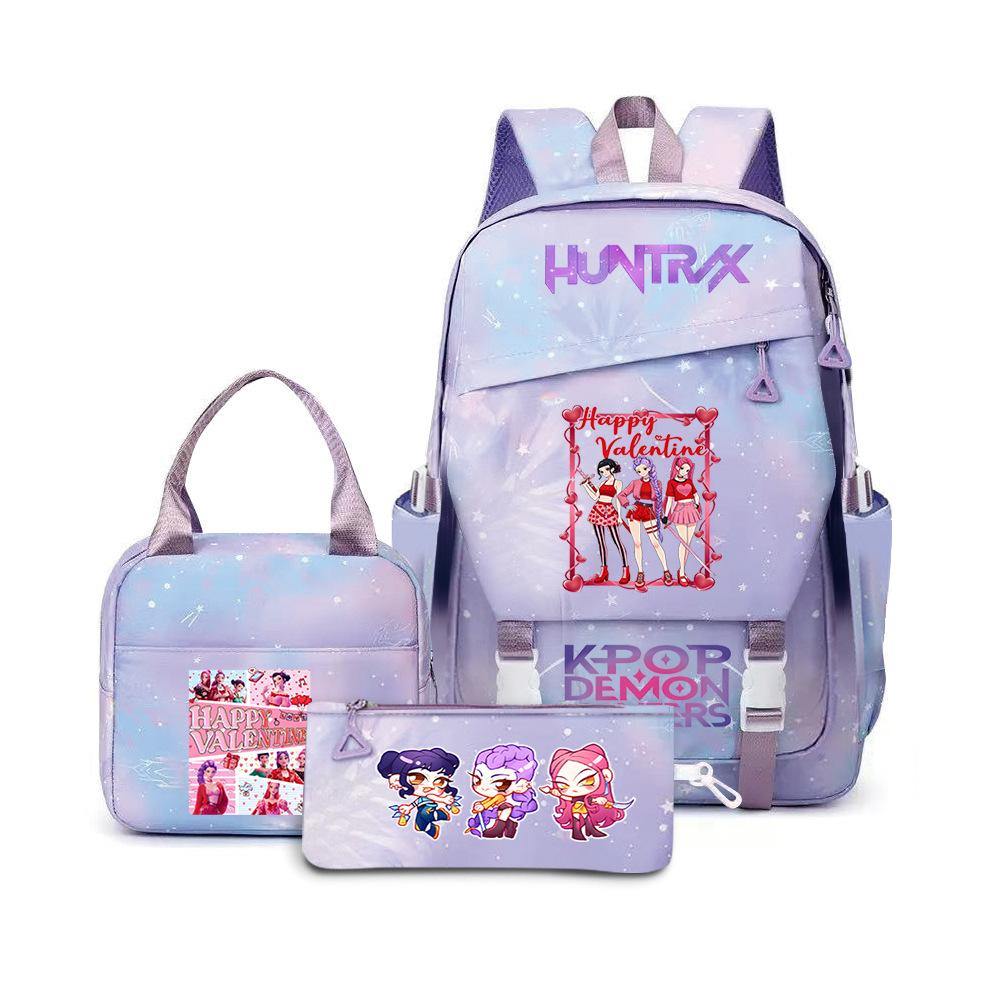 K-Pop Demon Hunter Girl Group Backpack Demon Boy Group Cartoon Anime Lunch Bag Pencil Case Three-Piece Set