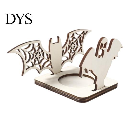 Festival Theme Lighting Halloween Candle Holder, Spooky Pumpkin Bat Shadow Tealight Atmosphere Tabletop Light Vintage Wooden Candlestick Ornament for