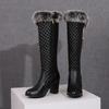 Women's High-heeled Boots Autumn and Winter Xiaoxiangfeng Thick-heeled Large-size Rabbit Fur Medium Boots