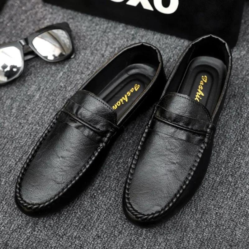 Leather Shoes for Men Flat Man Casual Shoe Round Toe Non Slip and Waterproof Luxury Sale Classic Original 2024 Trend Pu New In