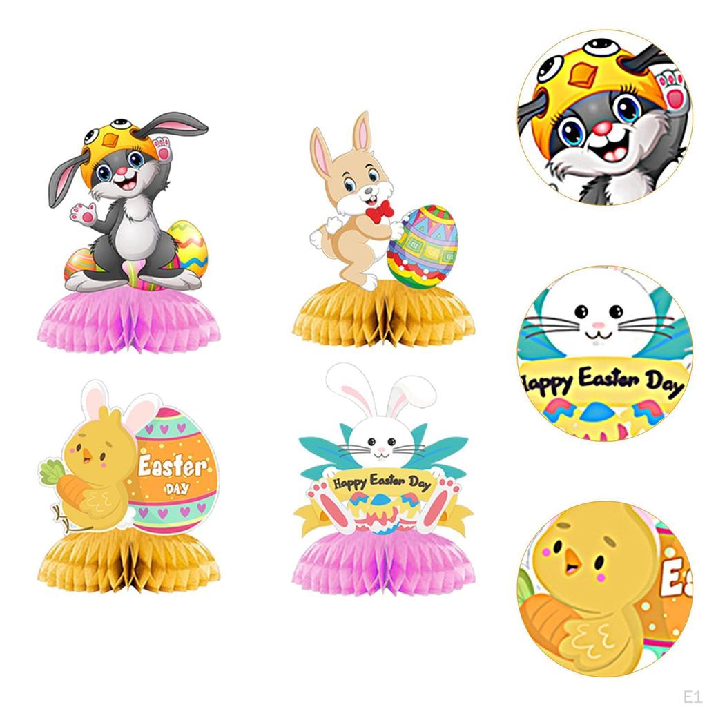 4 Pieces Easter Bunny Decorations Honeycomb Centerpieces Table Ornament Accessory for Spring