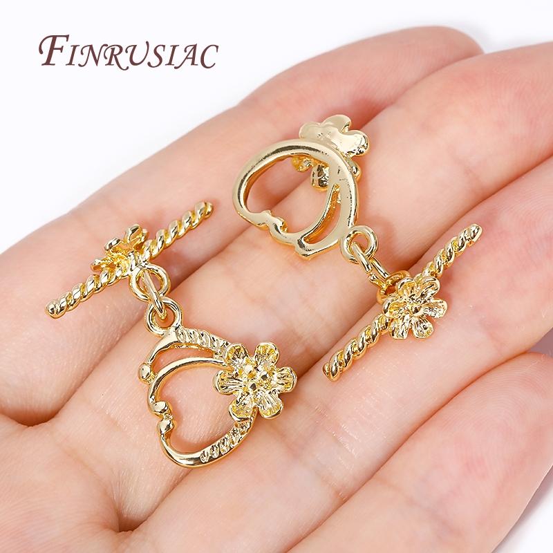 18k Gold Plated Heart With Flower OT Clasp For Necklace Supplies,Fashion End Beads Toggle Clasps DIY Jewelry Making Accessories