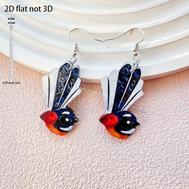 Cross-border new cute long-tailed bird earrings 2D flat acrylic creative cartoon animal bird earrings