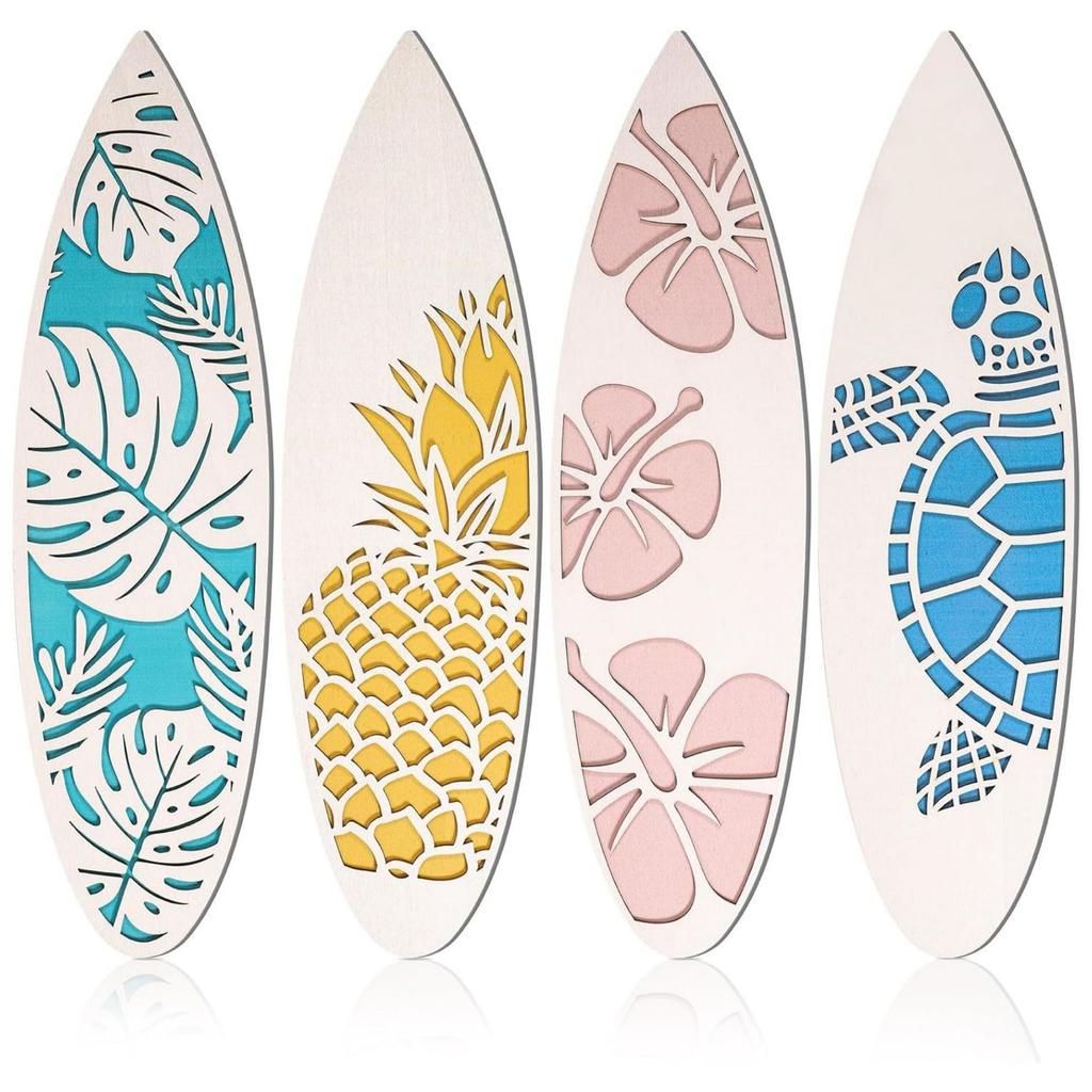 Wooden Plank Wall Hanging Sign Summer Themed Hawaiian Tropical Hibiscus Flower Wall Decoration Pineapple Sea Turtle Door Sign