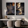 3 Pezzi Pittura su Tela Foglia di Pianta Nera Dorata Senza Cornice Arte Murale Astratta Decorazione Soggiorno Nordico Quadro Arredamento Moderno per la Casa